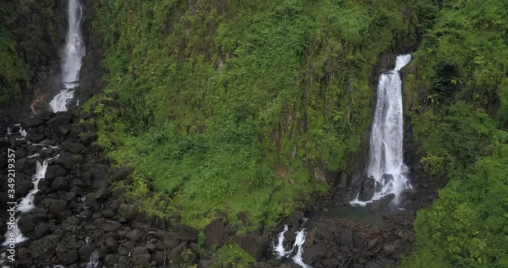 4K Aerial Footage of the Trafalgar Waterfalls in Dominica, Caribbean Islands