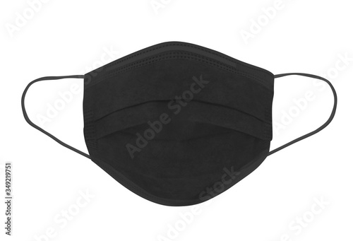 Protective face mask. Disposable earloop 3-layer face mask in black colour for protect against virus and bacteria - image