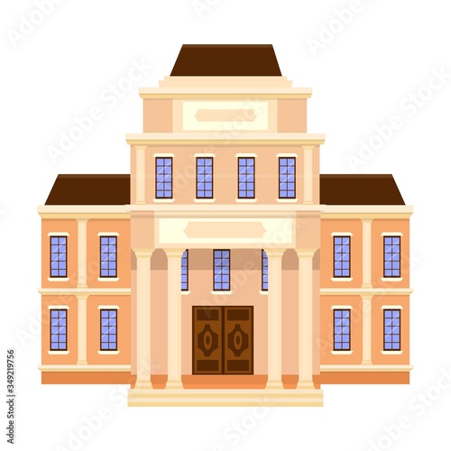 Building of museum in vector design. Graphic architecture, public place, history. Decorated with colonnade. Ancient palace. Geometrical Illustration.