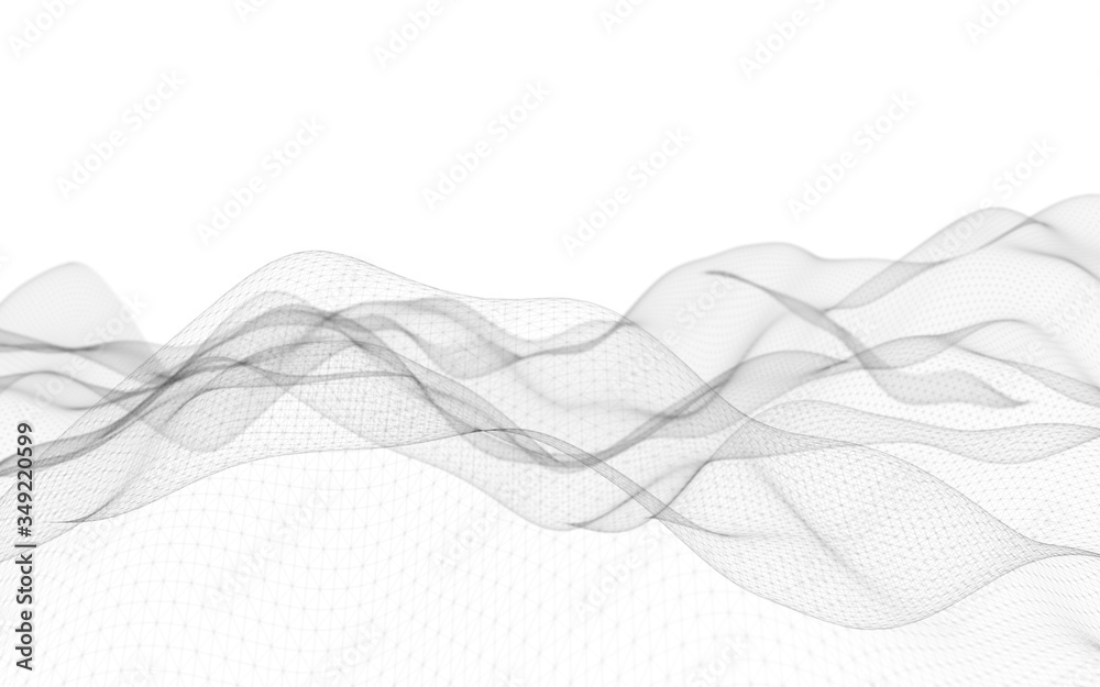 Fototapeta Abstract landscape on a white background. Cyberspace grid. hi tech network. Depth of field. 3d illustration