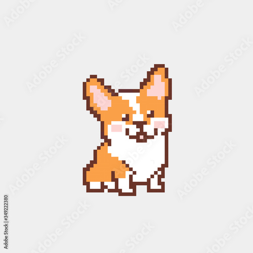 Vector illustration of Cartoon Dog breed welsh corgi - Pixel design
