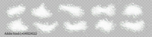 Soap foam with bubbles isolated on transparent background. Realistic sparkling shampoo, suds and bath lather vector illustration.