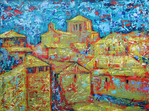 Abstract art painting of the old city