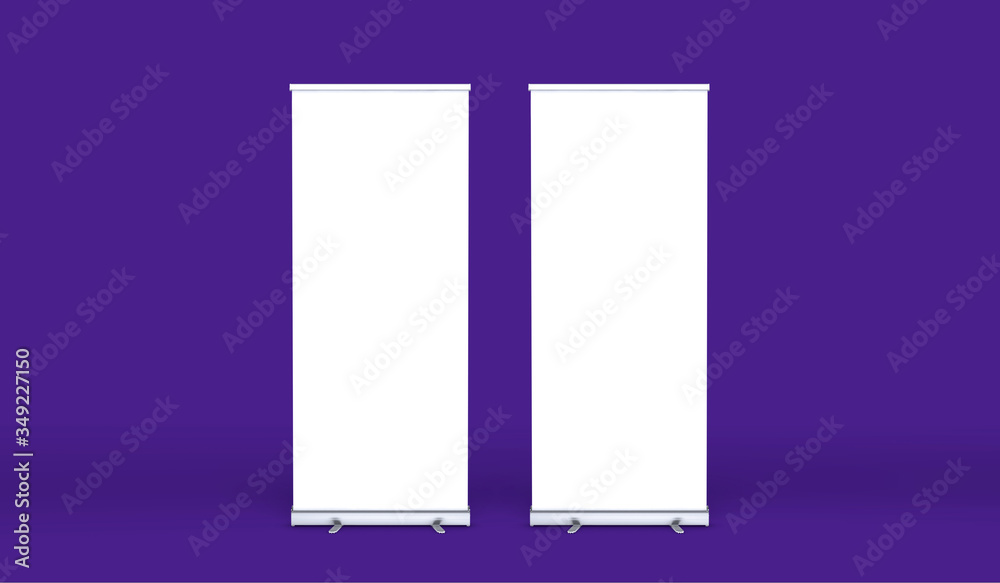 Empty rollup banners stand. Blank template mockups. Exhibition stand roll-up banners, screen for you design. Vertical white roll-ups for preview. Empty rollup banners stand. Blank template mockups. Exhibition stand roll-up banners, screen for you design. Vertical white roll-ups for preview.