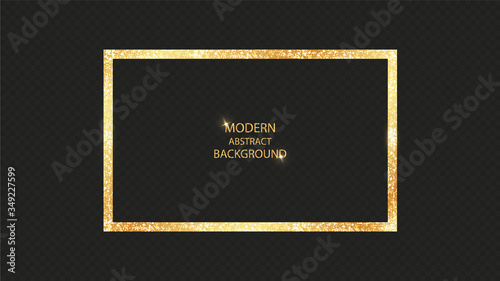 Golden frame with lights effects. Shining rectangle banner. Isolated on black transparent background. Vector illustration  eps 10