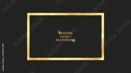 Golden frame with lights effects. Shining rectangle banner. Isolated on black transparent background. Vector illustration, eps 10