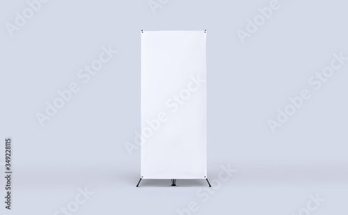 X-stand banner for training or promotional presentation. Blank template, empty banner display for preview. Mock up for your design.