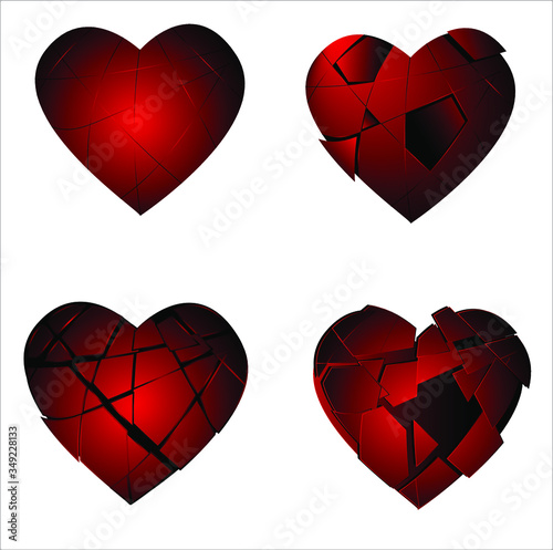 Broken Hearts  - Set of four broken, shattered, hearts  photo