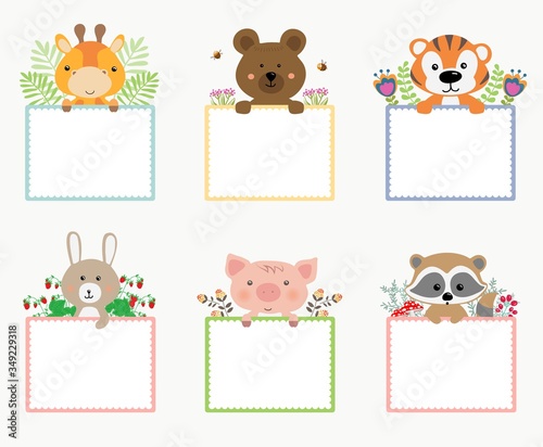 Set cute note and sticker with animals. Template for agenda, planners, check lists, and other stationery.