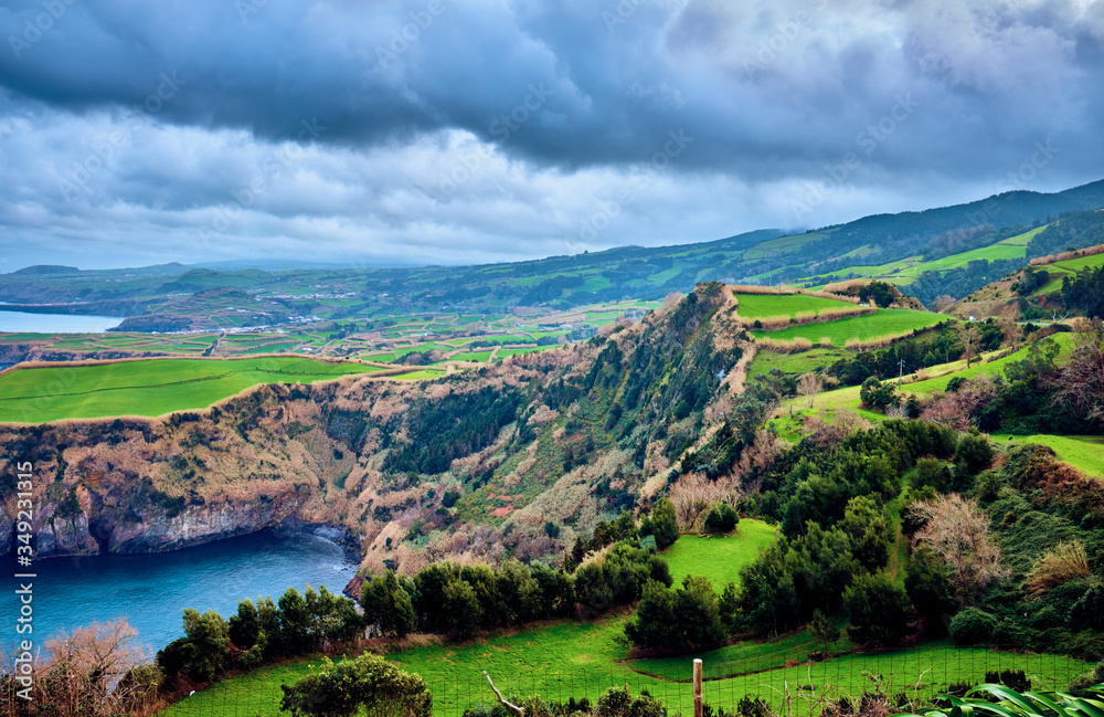 San Miguel Island. Azores. Beautiful landscape with green cliffs.