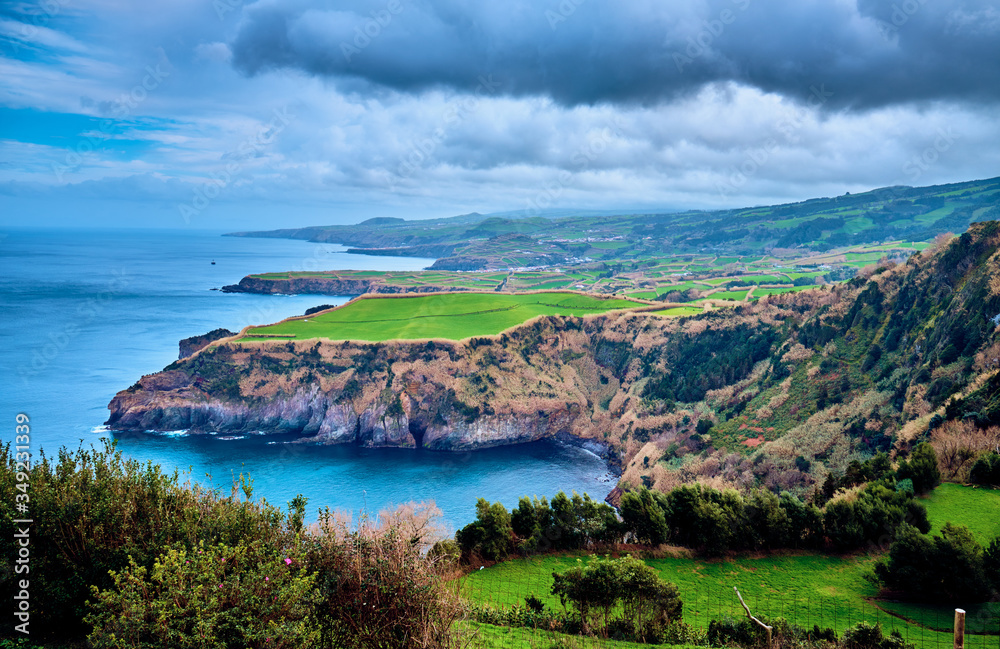 San Miguel Island. Azores, Portugal. Scenic landscape with beautiful cliffs near the Atlantic Ocean.