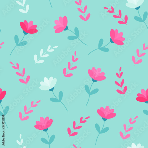 Pattern leaves and flowers on a blue background