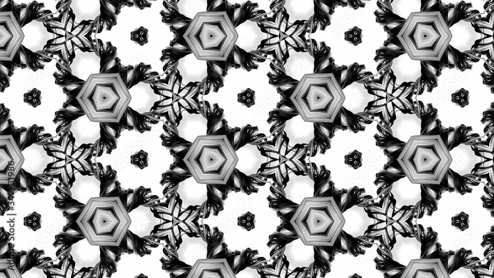 black and white stripes are twisted forming complex symmetric periodic structures like ornament pattern for kaleidoscope black and white stripes are twisted forming complex symmetric periodic structures like ornament pattern for kaleidoscope