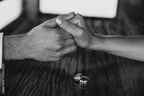 close up of romantic people shaking hands