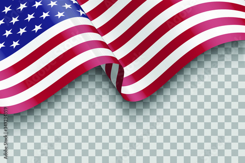 flag of united states of america. vector waving flag of USA isolated on transparent background with shadow