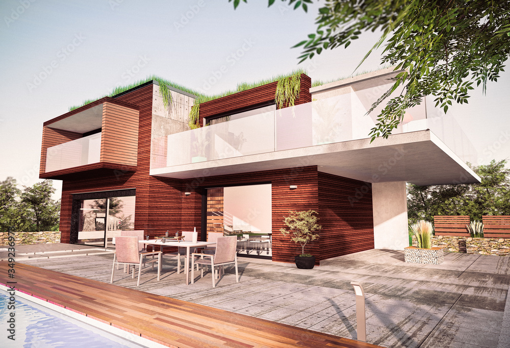 Belle maison moderne d'architecte en bois concept écologie