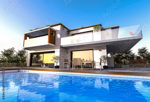 Projet de construction d une maison d architecte moderne avec magnifique piscine et terrasse
