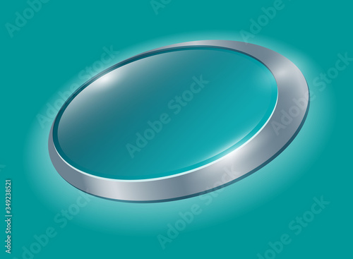 Glossy elliptical azure badge template with place for text. Basis for label. Design element. This template can use for cosmetics, household cleaning products, medical and antiseptic products. 