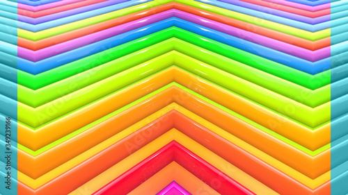 3d render rainbow colors background with beatiful stripes as creative backdrops with extruded simple geometry. Straight line zigzag
