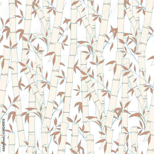 Seamless light bamboo pattern. Endless texture of bamboo stems on a white background for fabric, kitchen textiles and wallpaper on the wall.
