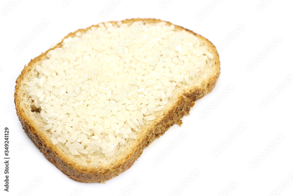Bread sandwich with raw rice. The concept of vegan