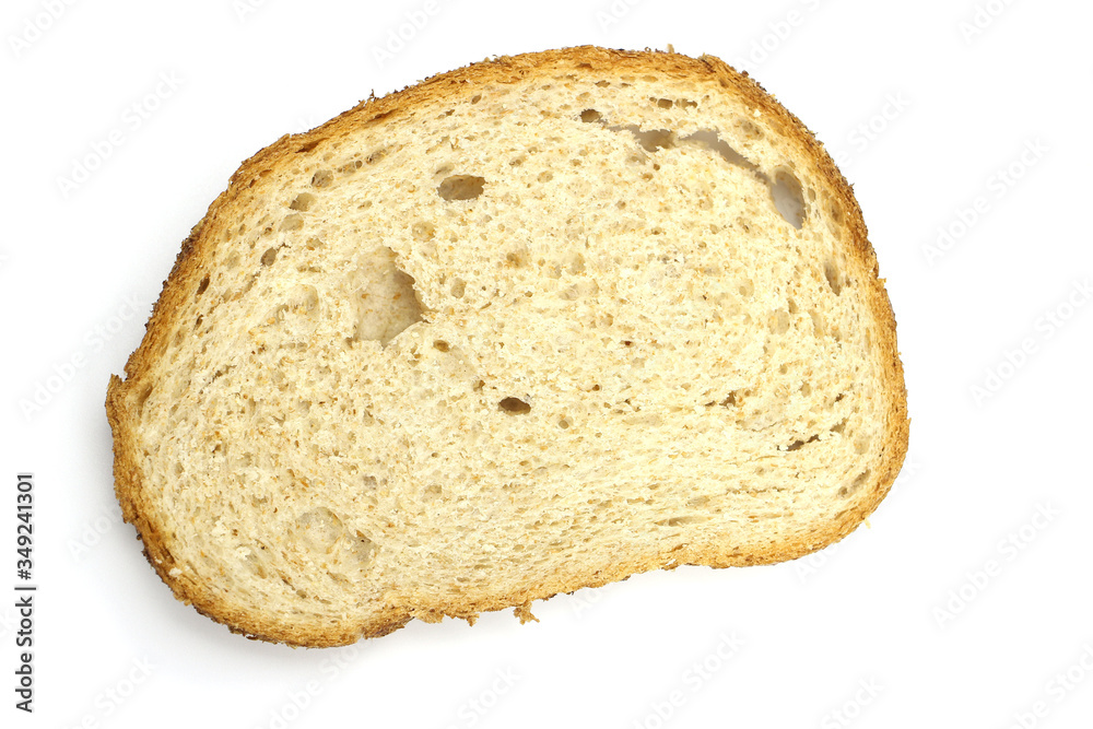 A piece of bread is isolated on a white background