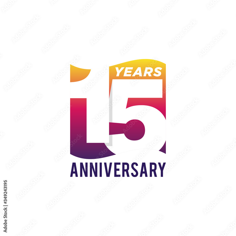 Naklejka premium 15 Years Anniversary Celebration Icon Vector Logo Design Template. Gradient Flag Style.