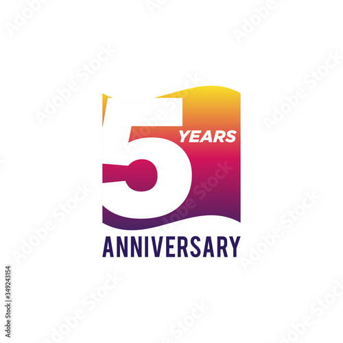 5 Years Anniversary Celebration Icon Vector Logo Design Template. Gradient Flag Style.