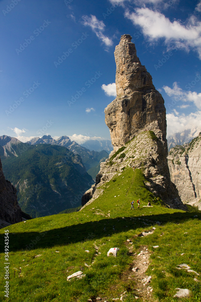 Obraz premium The Campanile di Val Montanaia is a rock tower surrounded by the mountains in Friuli, Italy