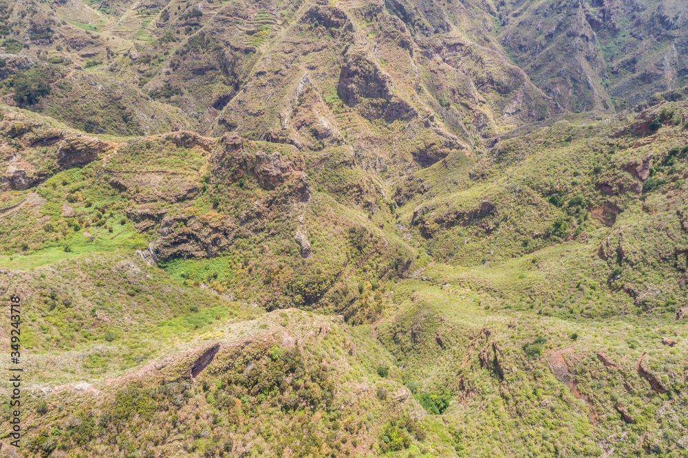 Fototapeta premium Anaga Las Carboneras steep cliffsTenerife Canary Islands Canaries Spain aerial drone view