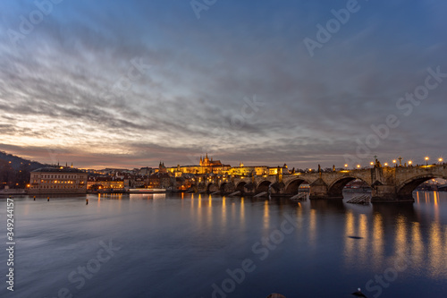 Charles Bridge Prague, leading to Prague Castle at night. © Anthony