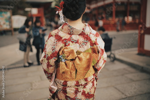 Lady wearing kimono closeup detail in Tokyo street