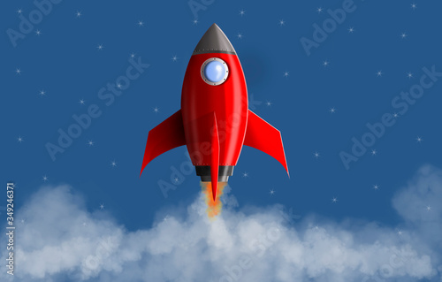 illustrazione di un razzo missile rosso che decolla nello spazio 