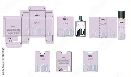 Packaging design, luxury perfume box, pocket perfume and deo design template and mock up box. Illustration vector.