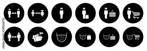 Covid-19 social distancing symbols black isolated on white background