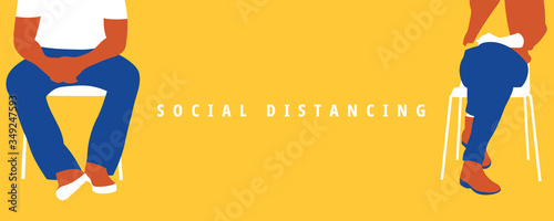 Illustration of social distancing to prevent pandemic virus.