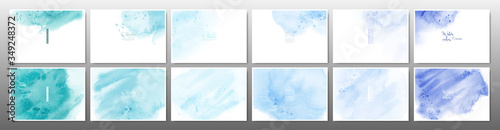 Set of green blue pastel watercolor background