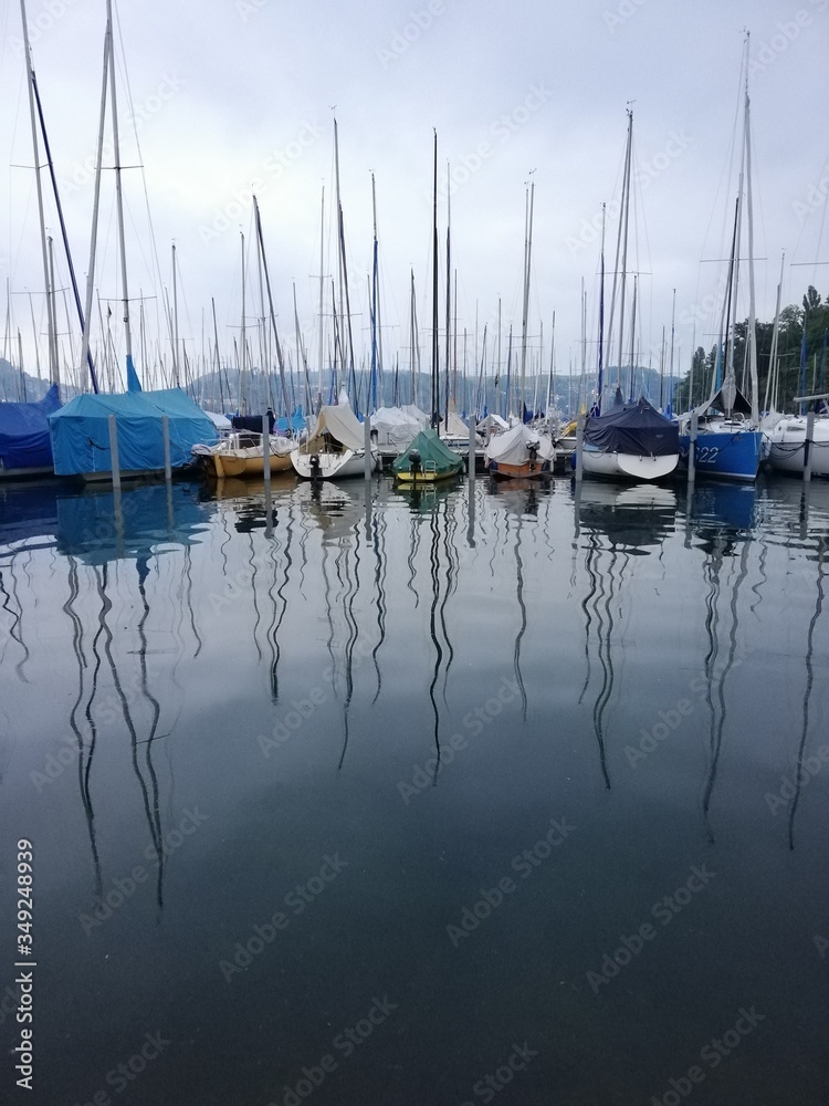 boats in the marina of Lucerne at Lake Lucerne, Switzerland 