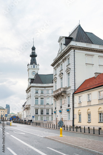 Warsaw, Poland - February 2, 2020: Street view of Central part of Warsaw, Poland