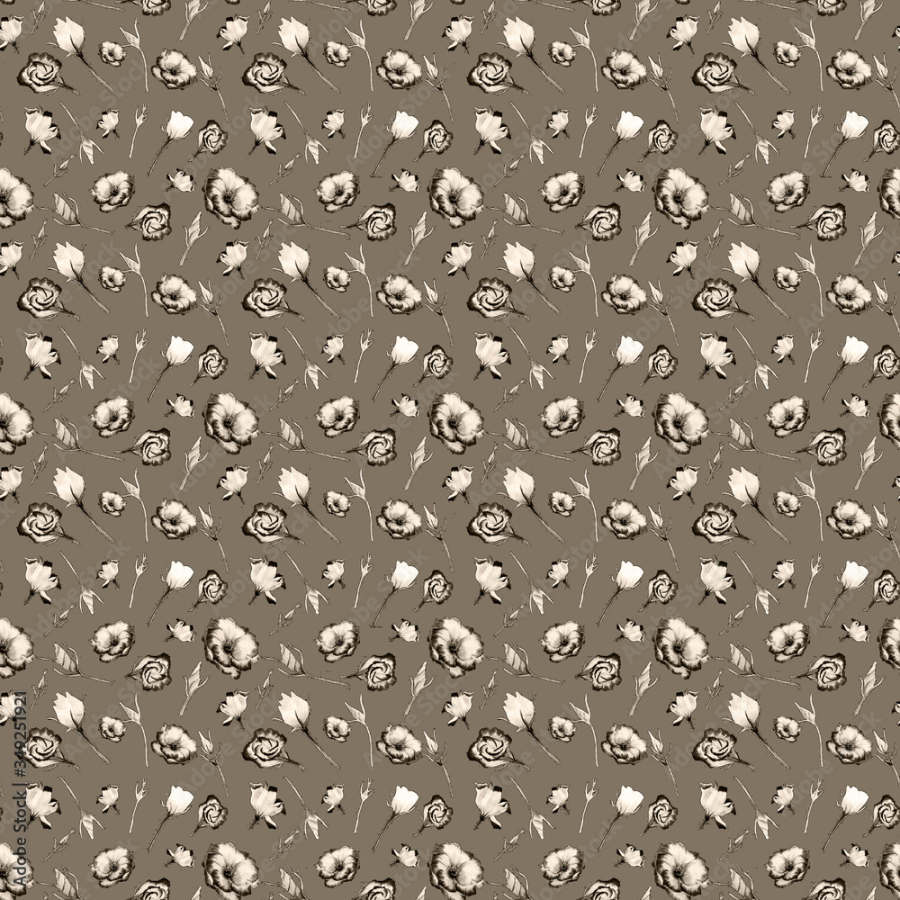 Seamless pattern with small flowers and allover design, Seamless pattern with small flowers and allover design,