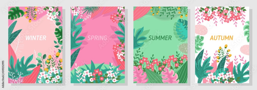 Naklejka premium Vector set floral background, Nature background, banner, cover, templates, posters.