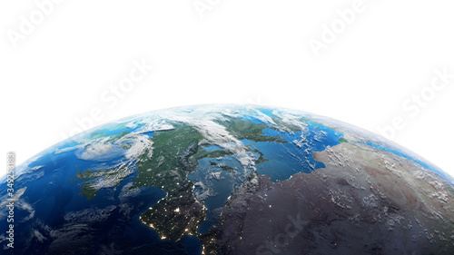 The Earth Space Planet 3D illustration white background. elements from NASA