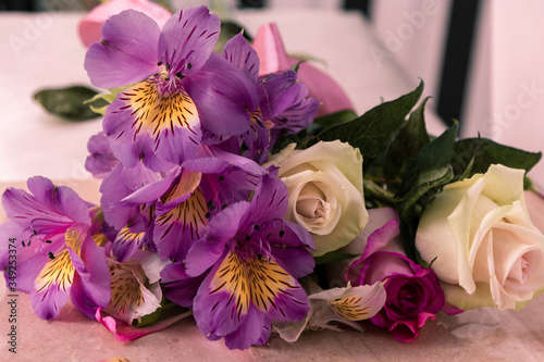 summer bouquet. Pink and white roses	