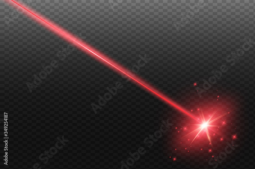 Abstract red laser beam. Transparent isolated on black background. Vector illustration.the lighting effect.floodlight directional