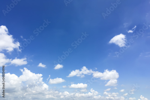 Dramatic atmosphere panorama view of beautiful blue sky and white clouds on summer holiday background.