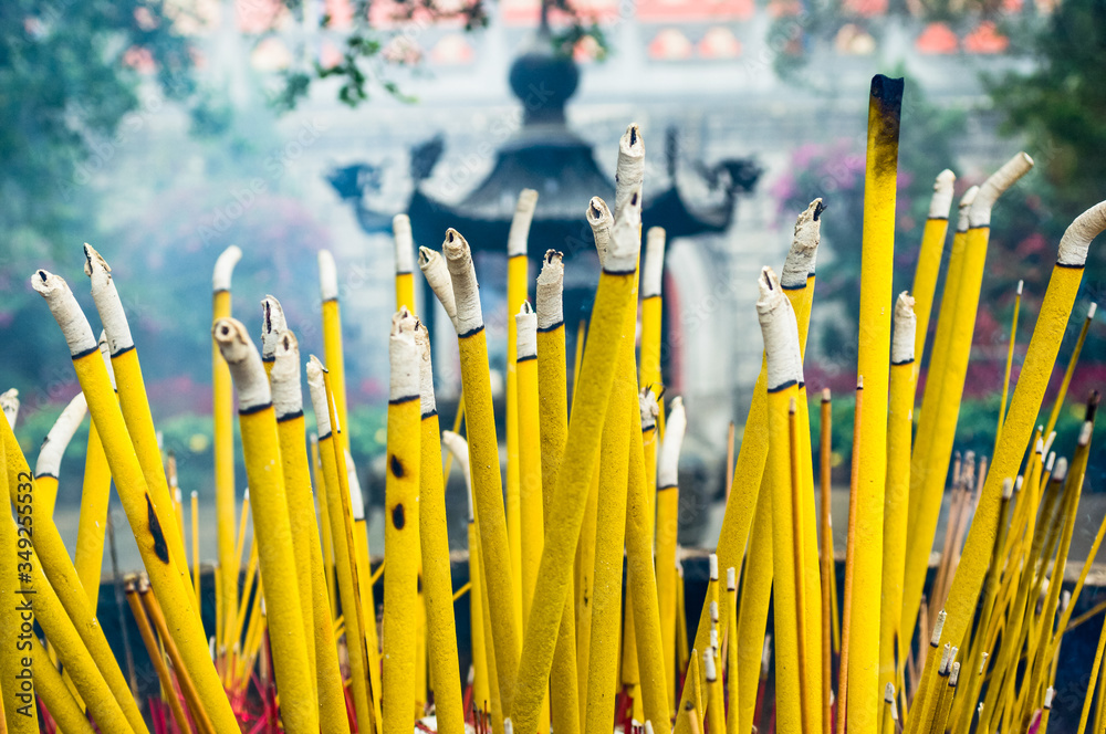 Burning Incense in a Censer, Po Lin Monastery, Lantau Island, Hong Kong. Burning Incense in a Censer, Po Lin Monastery, Lantau Island, Hong Kong.