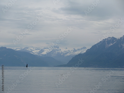 Laussanne, Swiss, mountains, snow and lake © faucav