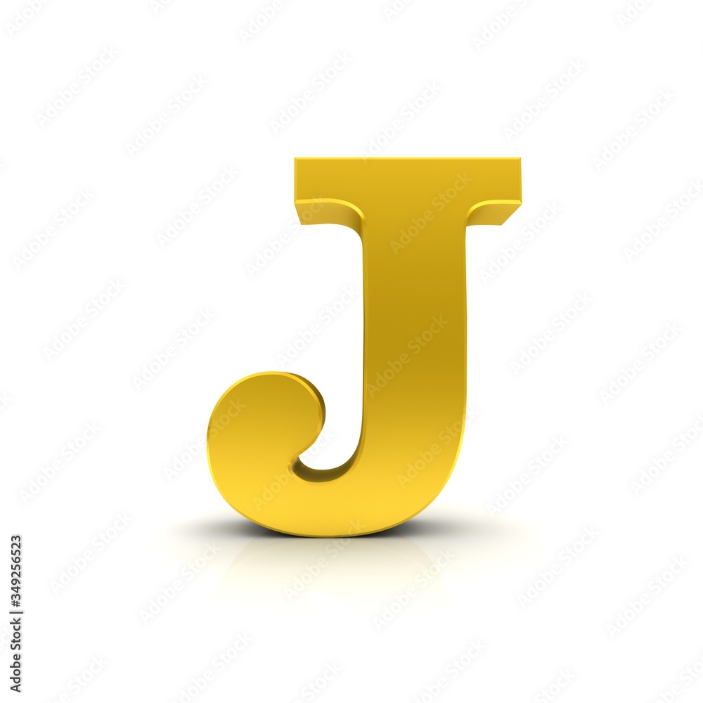 Naklejka premium J letter sign 3d character golden type alphabet capital