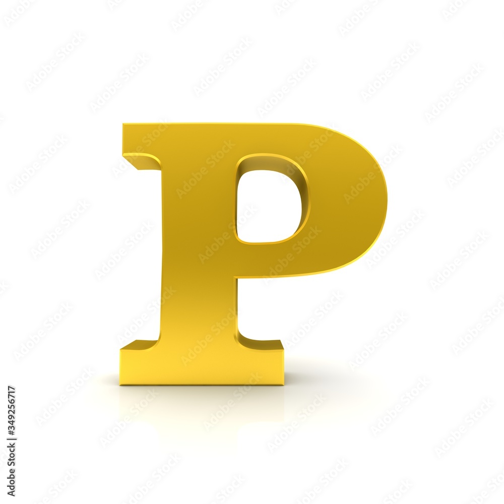 P letter golden sign 3d capital letter character type 