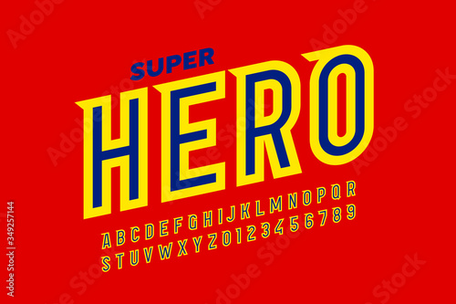 Comics superhero style font design, alphabet letters and numbers
